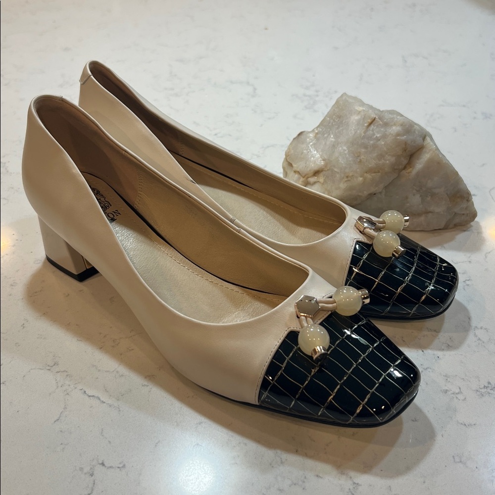 TinaCus Genuine Leather Glossy Square Toe Block Heel Slip On Size 12